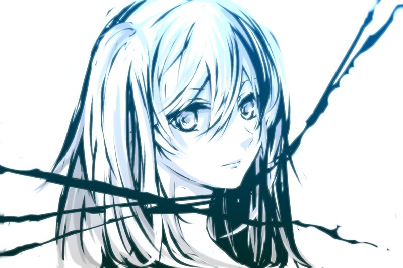 Anime Girl with White Hair — Blue, Dramatic, Digital Art, Eyes