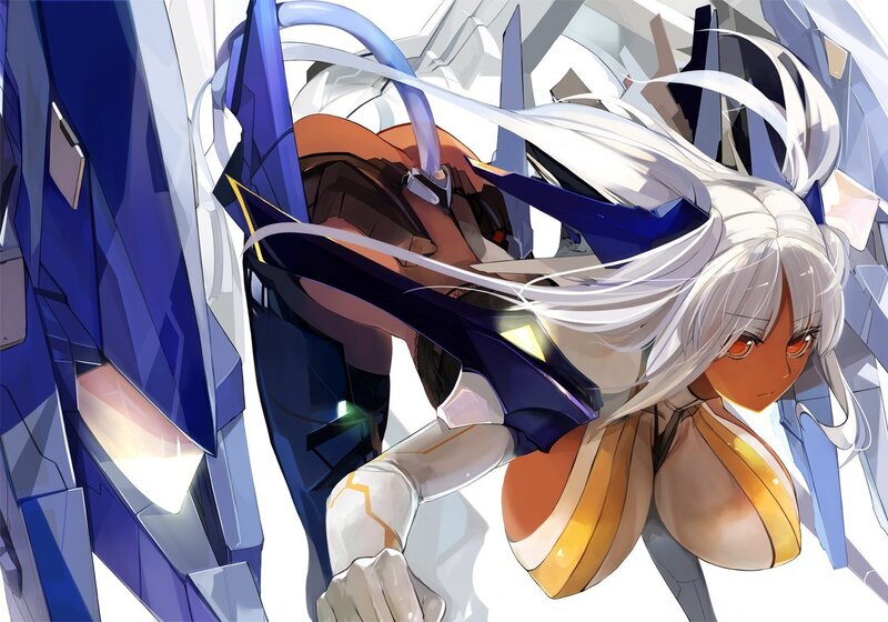 Anime Girl with White Hair — Blue, Dramatic, Digital Art, Mecha