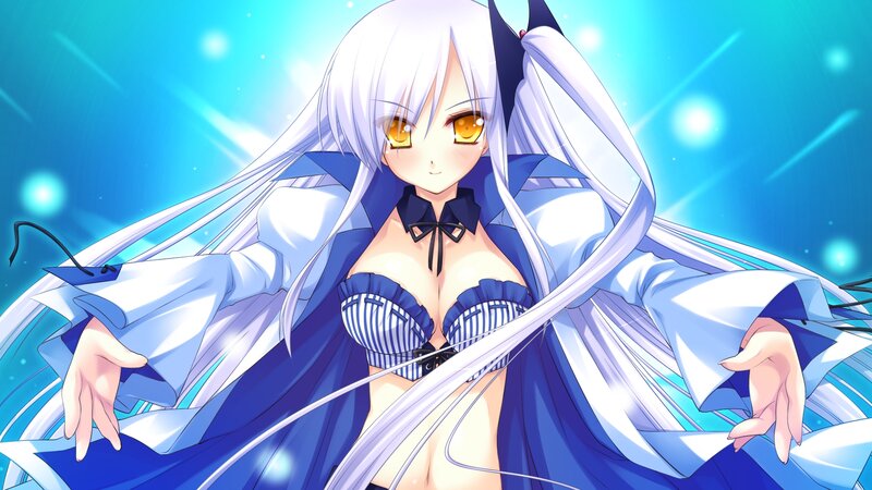 Anime Girl with White Hair — Blue, Dramatic, Long White Hair