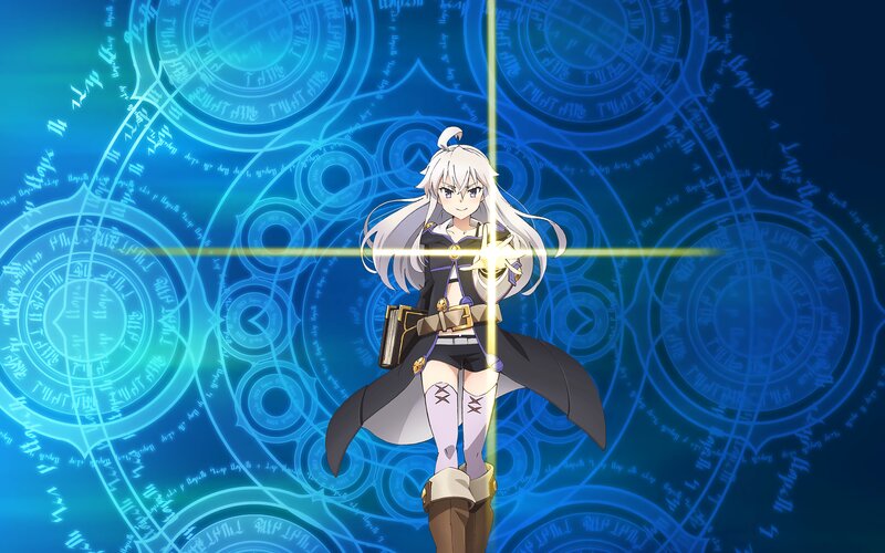 Anime Girl with White Hair — Blue, Dramatic, Magic Circles