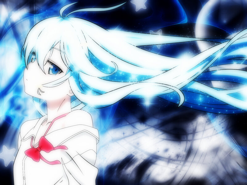 Anime Girl with White Hair — Blue, Dramatic, Night, Blue Eyes