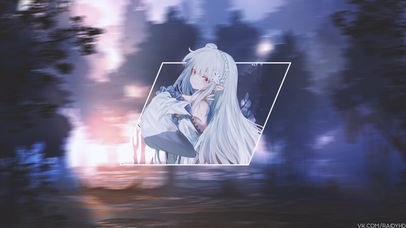 Anime Girl with White Hair — Blue, Dramatic, Night, Digital Art, Forest