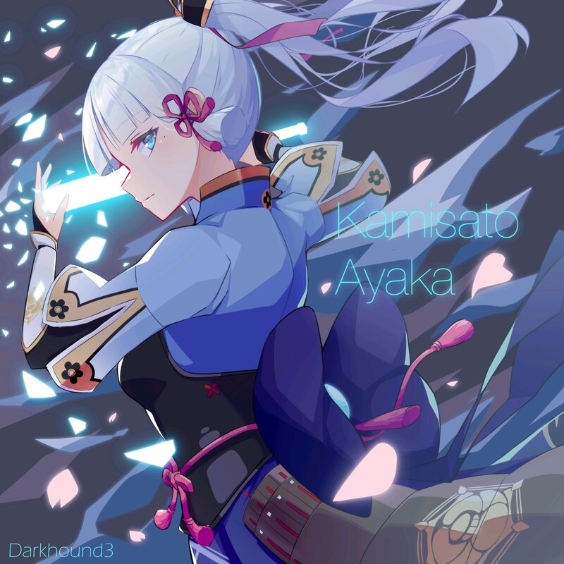 Anime Girl with White Hair — Blue, Dramatic, Night, Digital Art, Sword