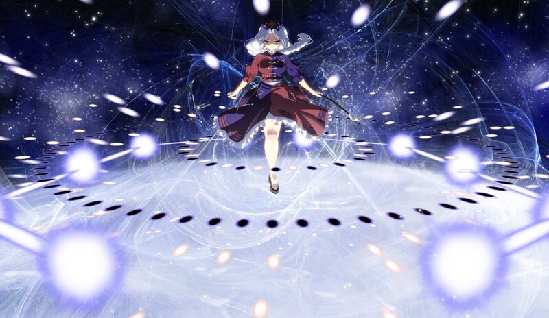 Anime Girl with White Hair — Blue, Dramatic, Night, Magic Circle