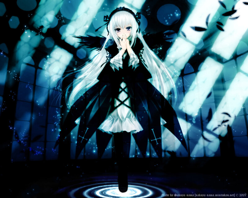 Anime Girl with White Hair — Blue, Dramatic, Night