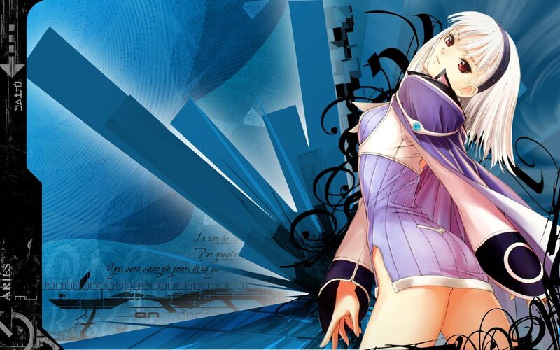 Anime Girl with White Hair — Blue, Dramatic, Purple Outfit