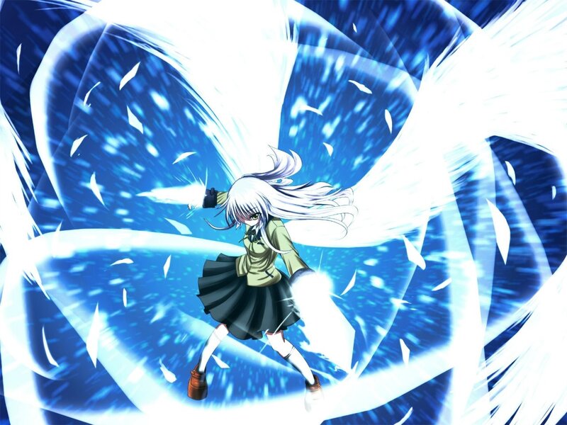 Anime Girl with White Hair — Blue, Dramatic, School Uniform, Energy Blast