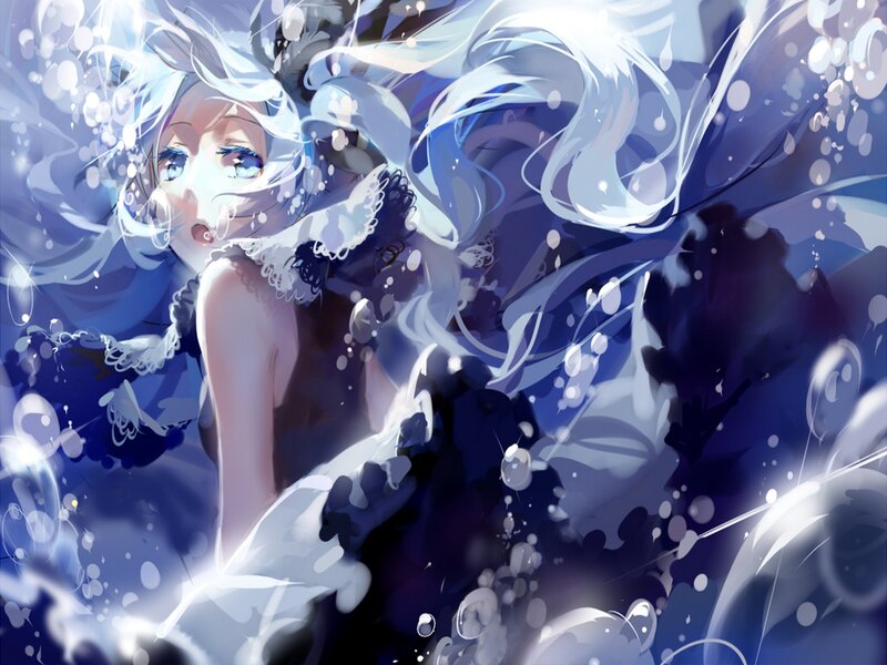 Anime Girl with White Hair — Blue, Dreamy, Digital Art