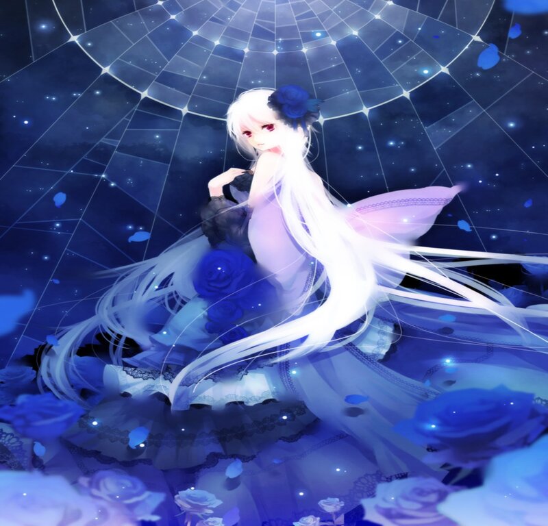 Anime Girl with White Hair — Blue, Dreamy, Night, Digital Art