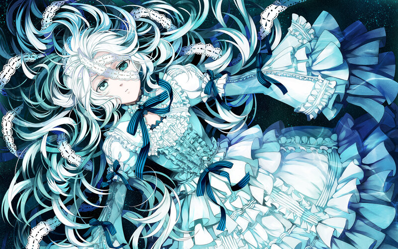 Anime Girl with White Hair — Blue, Dreamy, Night