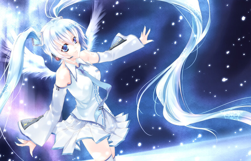Anime Girl with White Hair — Blue, Dreamy