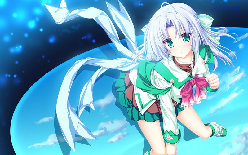 Anime Girl with White Hair — Blue, Dynamic, Green Eyes