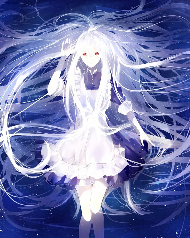 Anime Girl with White Hair — Blue, Ethereal