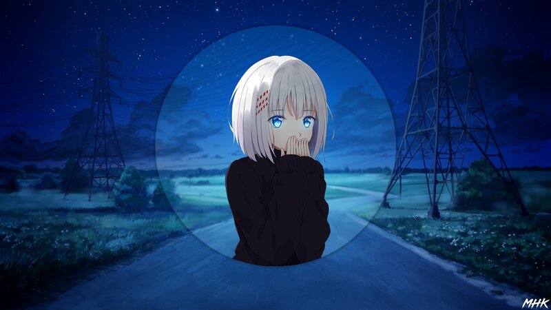Anime Girl with White Hair — Blue, Melancholic