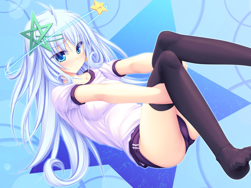 Anime Girl with White Hair — Blue, Playful, Digital Art