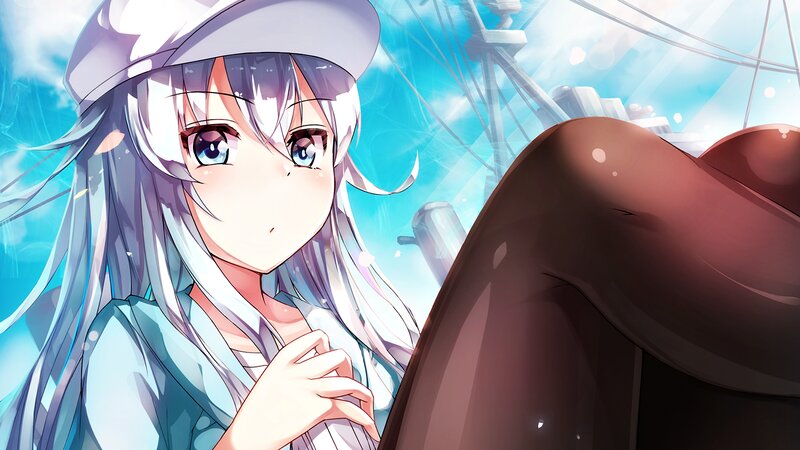 Anime Girl with White Hair — Blue, Serene, Afternoon, Ship