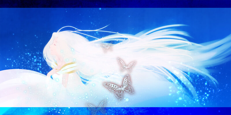 Anime Girl with White Hair — Blue, Serene, Digital Art