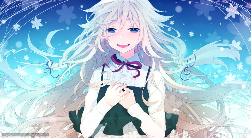Anime Girl with White Hair — Blue, Serene, Flowers