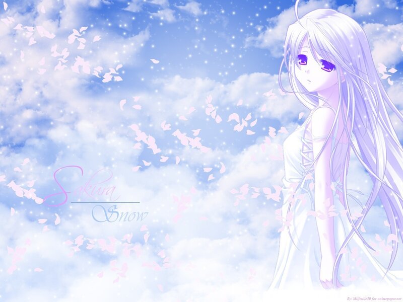 Anime Girl with White Hair — Blue, Serene, Spring