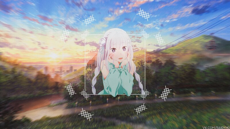 Anime Girl with White Hair — Blue, Serene, Sunset, Cable Car