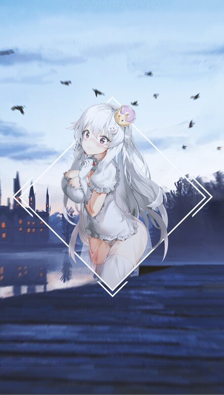 Anime Girl with White Hair — Blue, Serene, Sunset