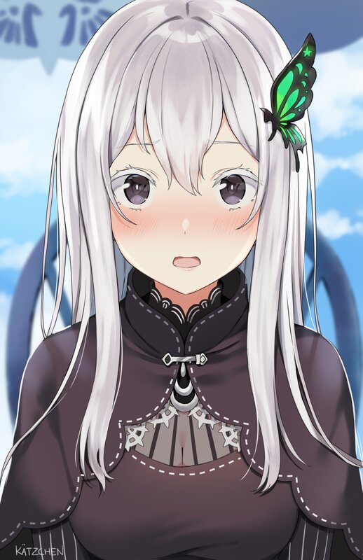 Anime Girl with White Hair — Calm, Afternoon, Butterfly