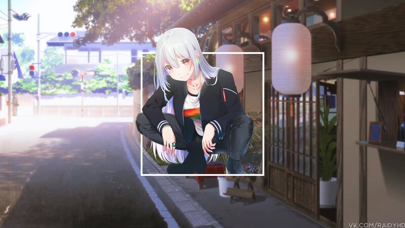 Anime Girl with White Hair — Calm, Afternoon, Lantern