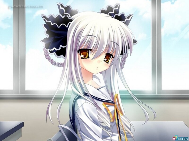 Anime Girl with White Hair — Calm, Afternoon, School Uniform, Window