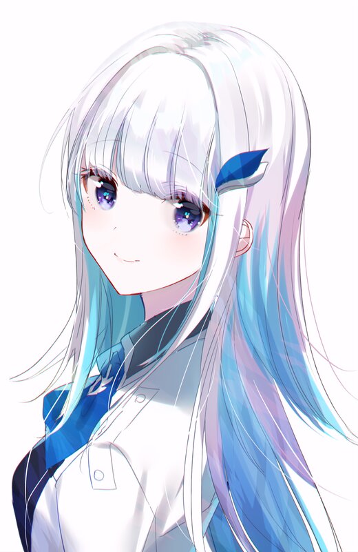 Anime Girl with White Hair — Calm, Blue Eyes, School Uniform