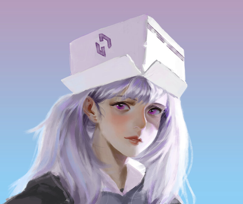 Anime Girl with White Hair — Calm, Digital Art, Hat