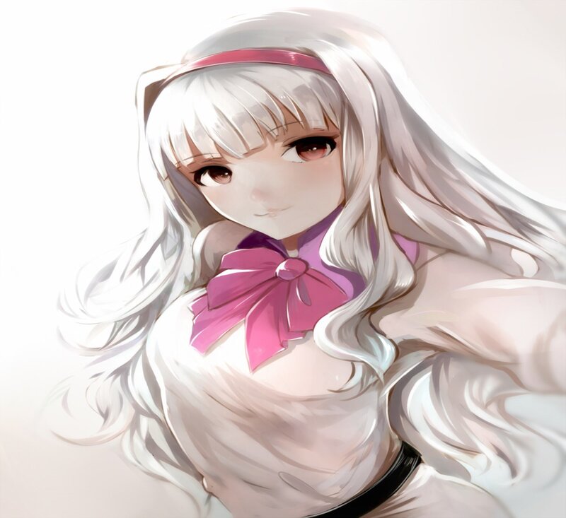 Anime Girl with White Hair — Calm, Digital Art, Pink Bow