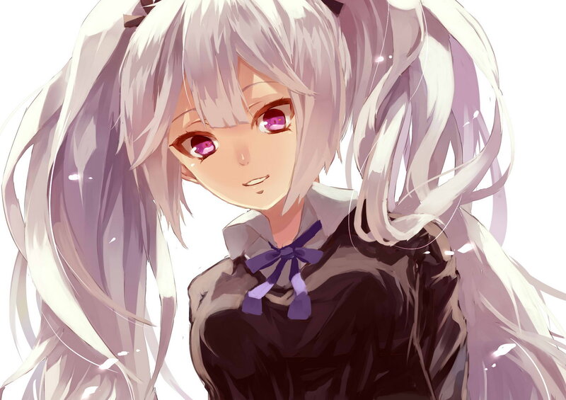 Anime Girl with White Hair — Calm, Digital Art, Purple Eyes