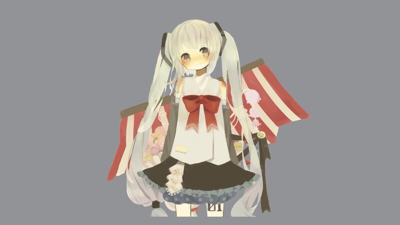 Anime Girl with White Hair — Calm, Digital Art, Red Bow