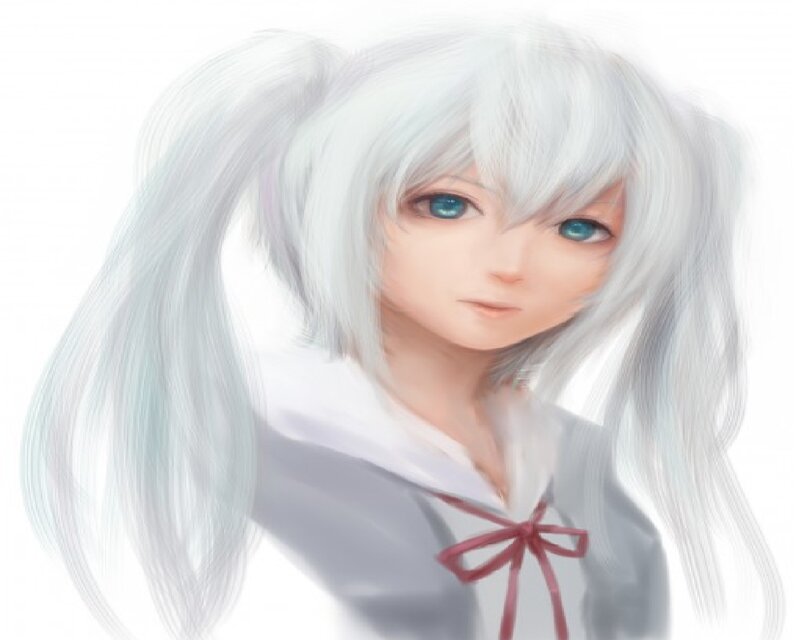 Anime Girl with White Hair — Calm, Digital Art