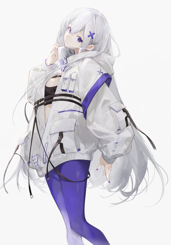 Anime Girl with White Hair — Calm, Digital Art, White Jacket