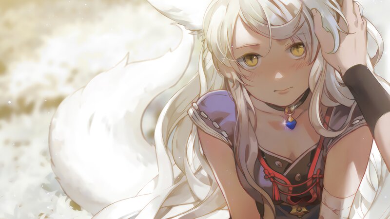 Anime Girl with White Hair — Calm, Digital Art, White Tail