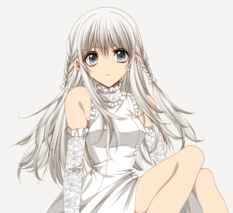 Anime Girl with White Hair — Calm, Dress