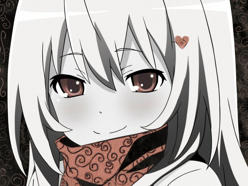 Anime Girl with White Hair — Calm, Heart Mark