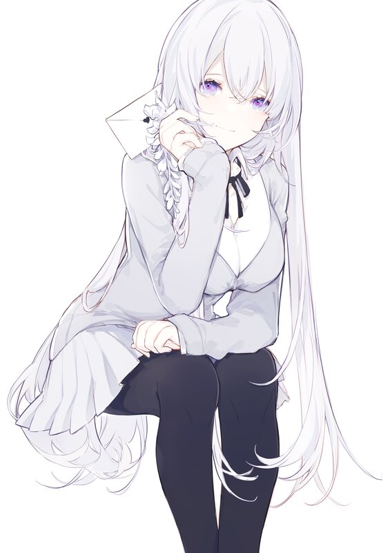 Anime Girl with White Hair — Calm, Letter