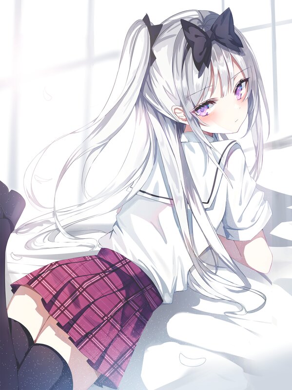 Anime Girl with White Hair — Calm, Morning