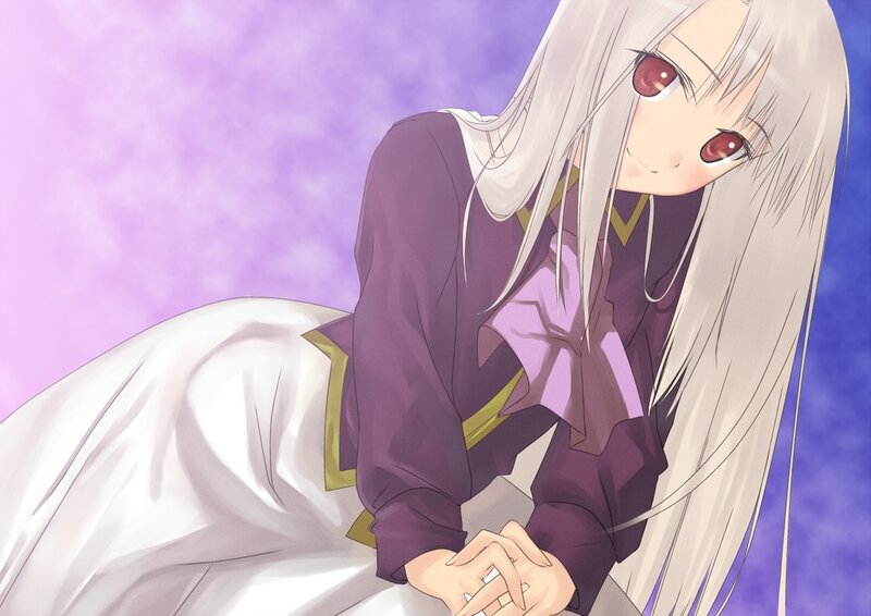 Anime Girl with White Hair — Calm, Purple Background