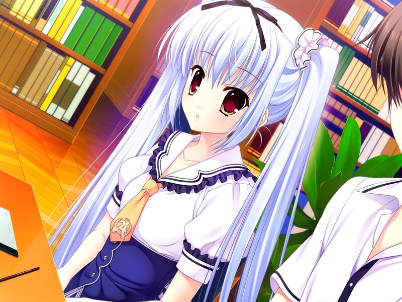Anime Girl with White Hair — Calm, School Uniform
