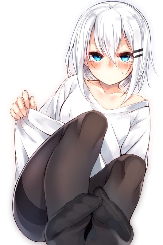 Anime Girl with White Hair — Calm, White Shirt