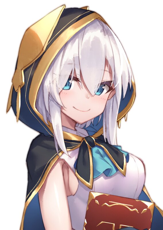 Anime Girl with White Hair — Cheerful, Digital Art