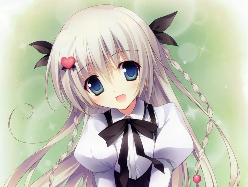 Anime Girl with White Hair — Cheerful, Heart Accessory