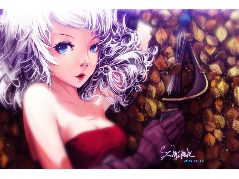 Anime Girl with White Hair — Dramatic, Autumn