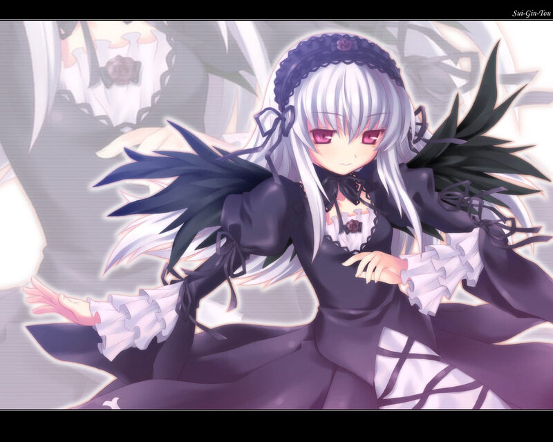 Anime Girl with White Hair — Dramatic, Black Wings