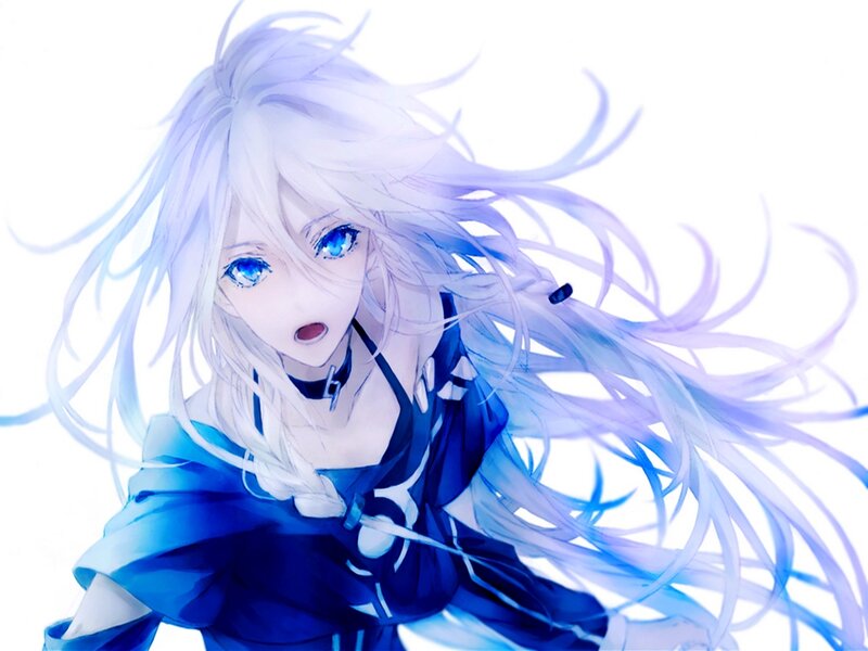 Anime Girl with White Hair — Dramatic, Digital Art, Blue Eyes