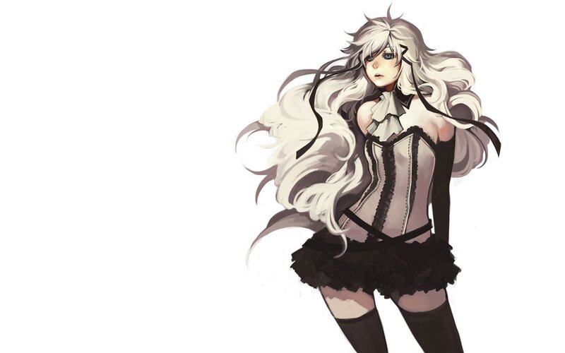 Anime Girl with White Hair — Dramatic, Digital Art, Corset, Long Hair