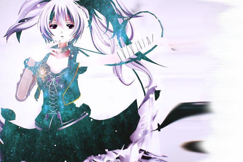 Anime Girl with White Hair — Dramatic, Digital Art, Corset